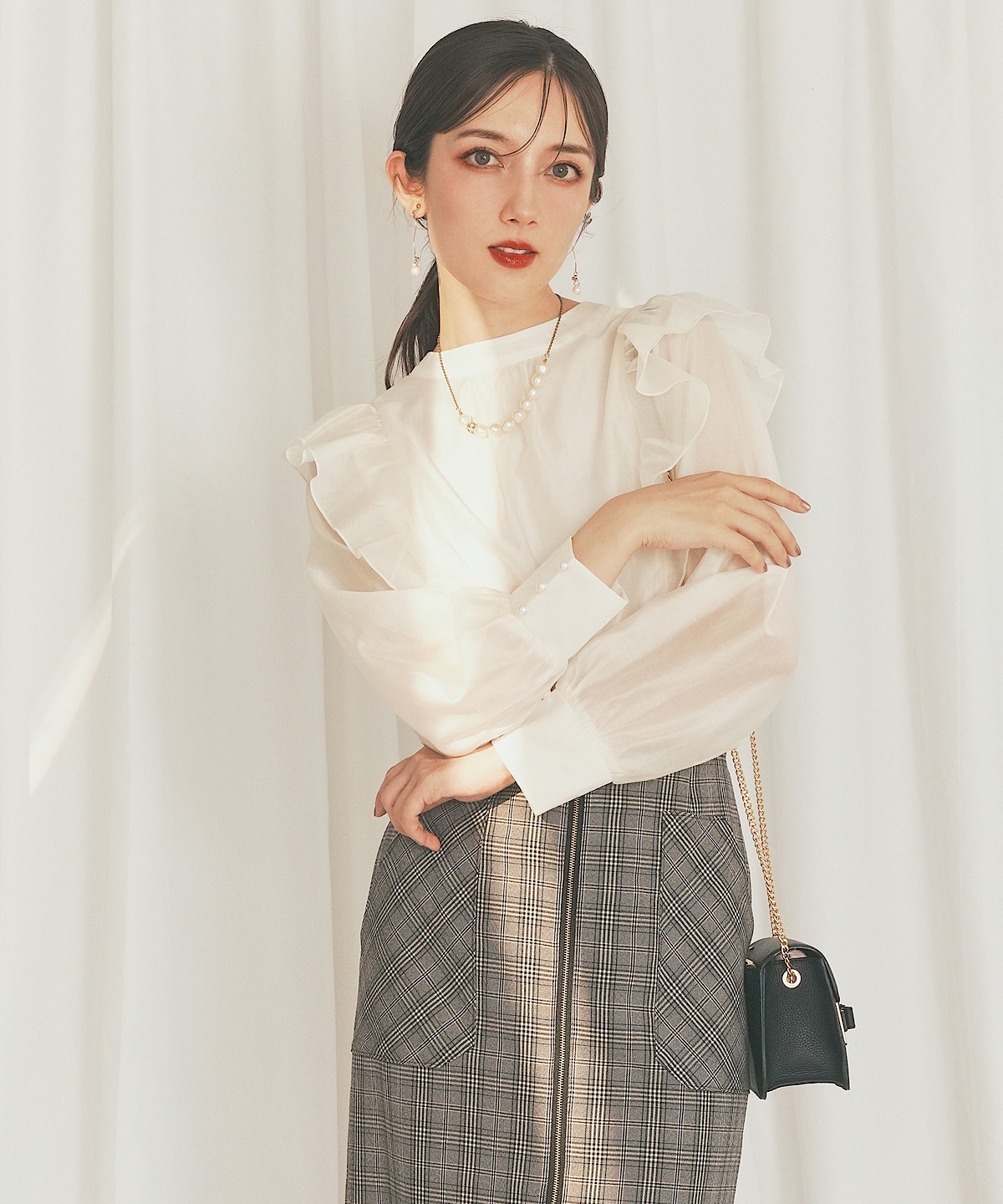 【日本製】フロントジップチェックスカート