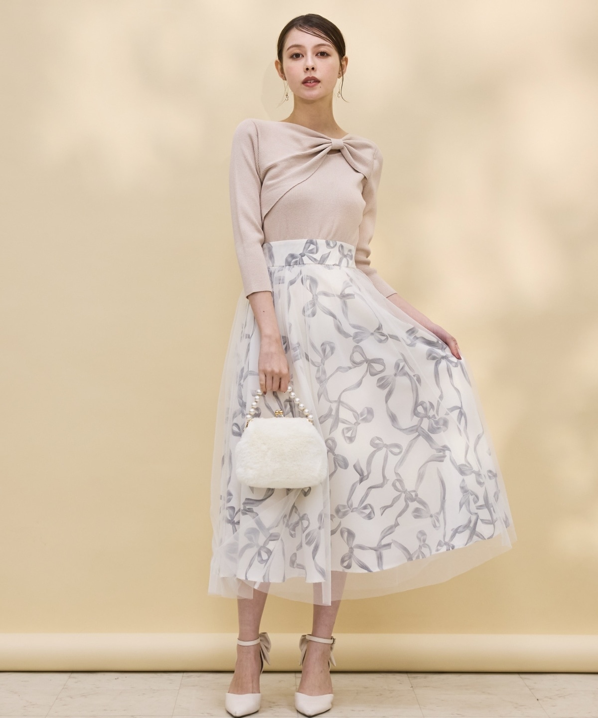 リボンデコレーションドッキングワンピース