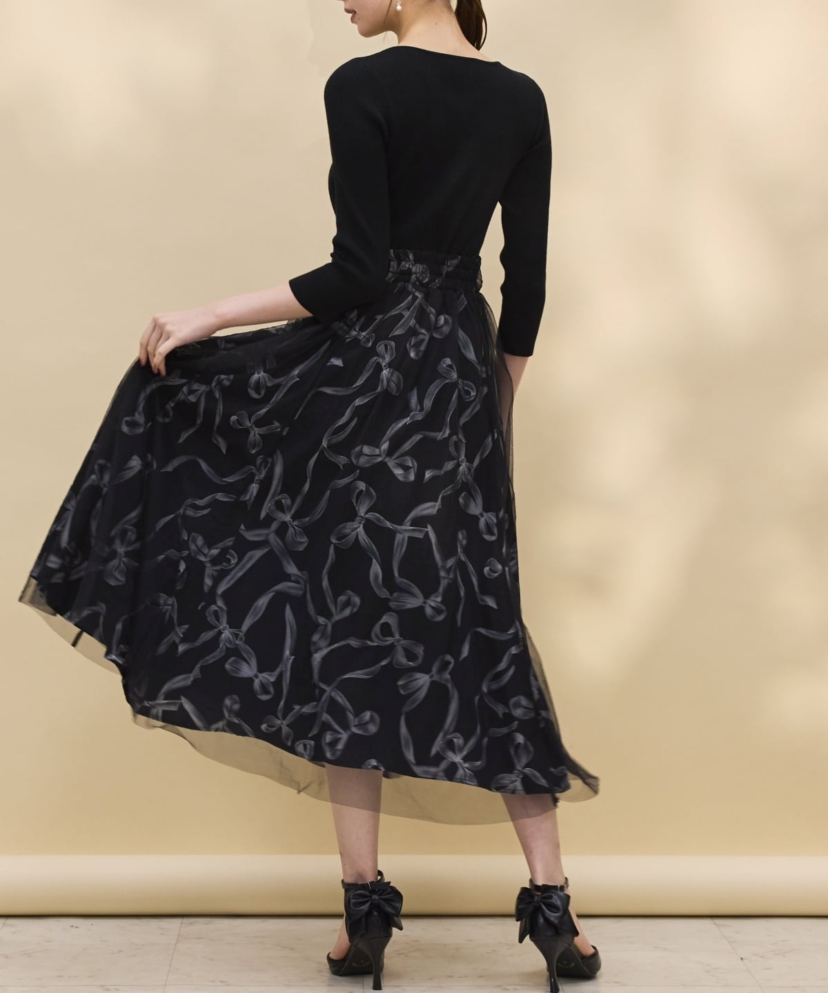 リボンデコレーションドッキングワンピース