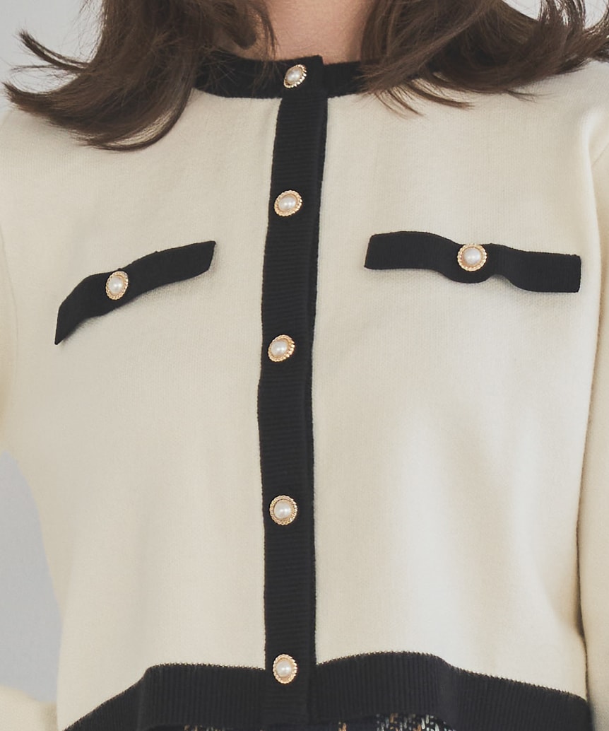 プープレ クルーネック カーディガン パールボタン ラクーン レディース F Edit Sheen カーディガン パールボタンラグランカーディガン