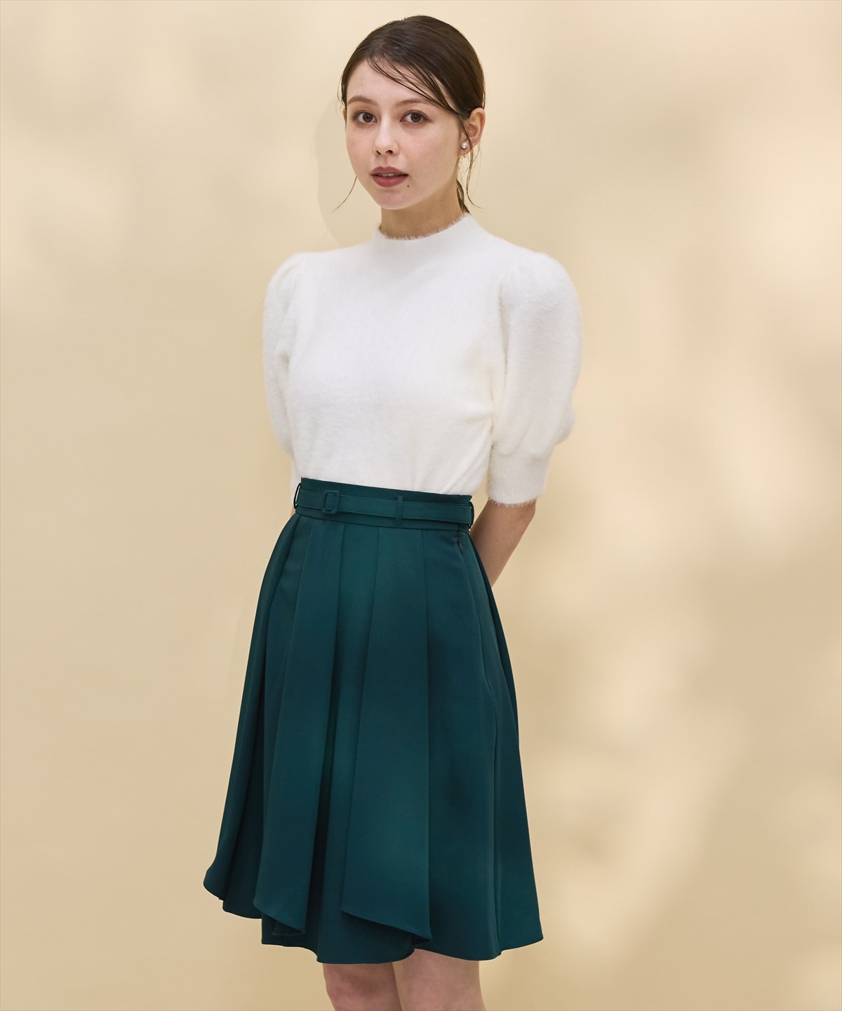 ラメシャギーパフスリーブニットプルオーバー