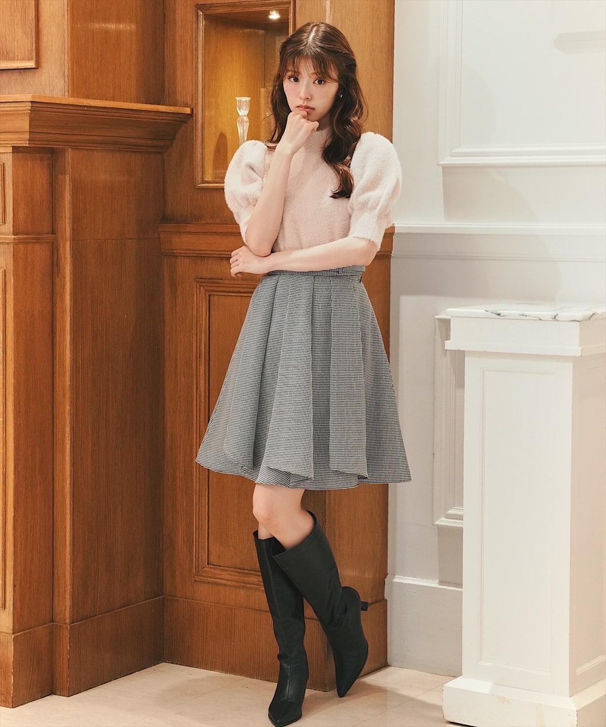 ラメシャギーパフスリーブニットプルオーバー