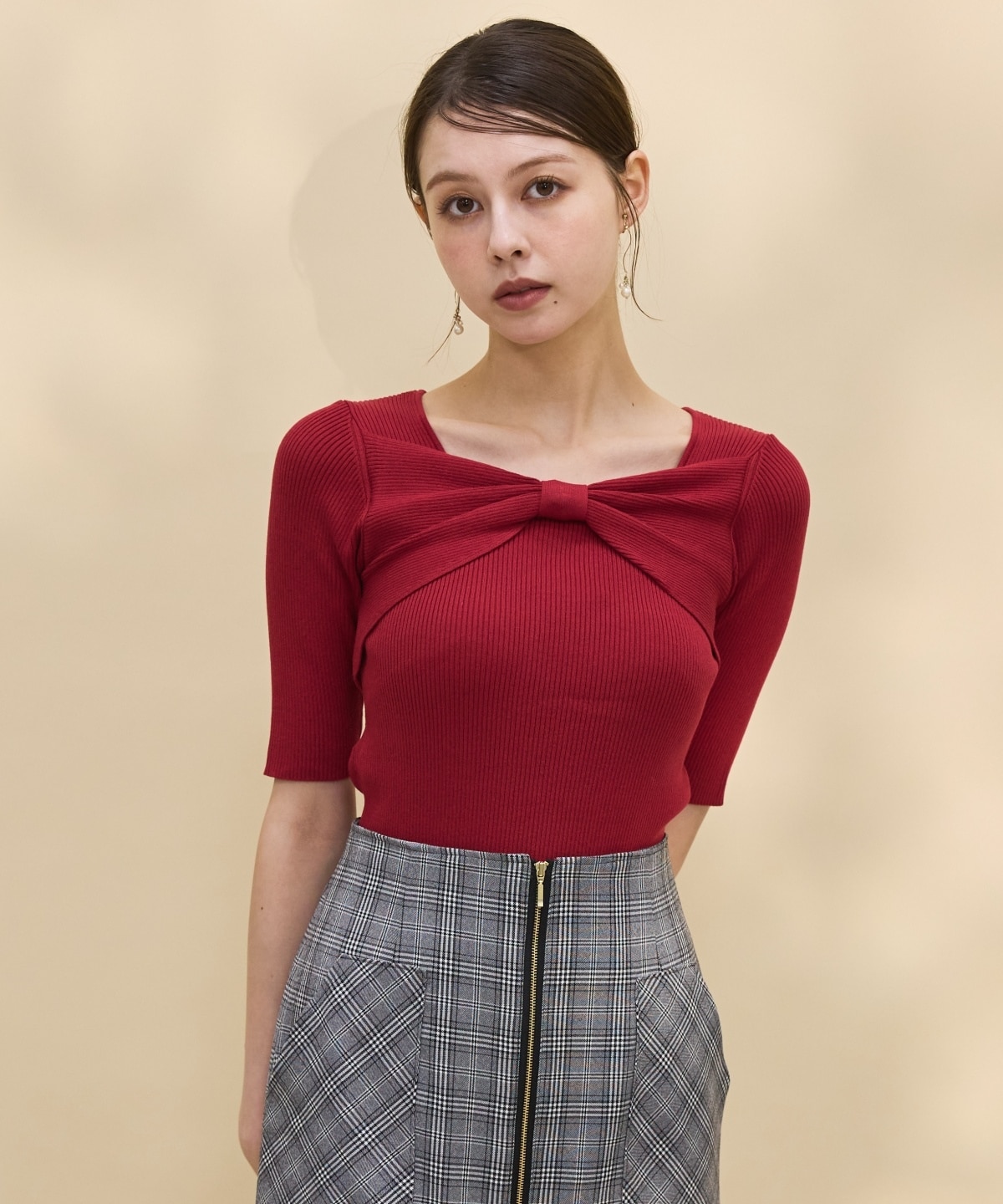 2WAYリボンリブニットプルオーバー