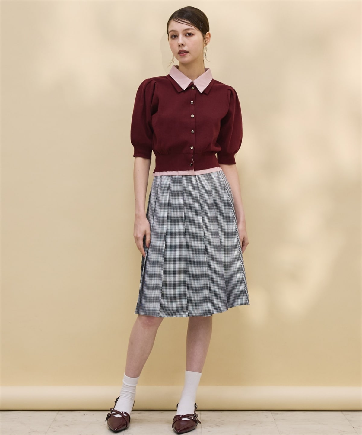 金ボタンシャツレイヤードニットプルオーバー