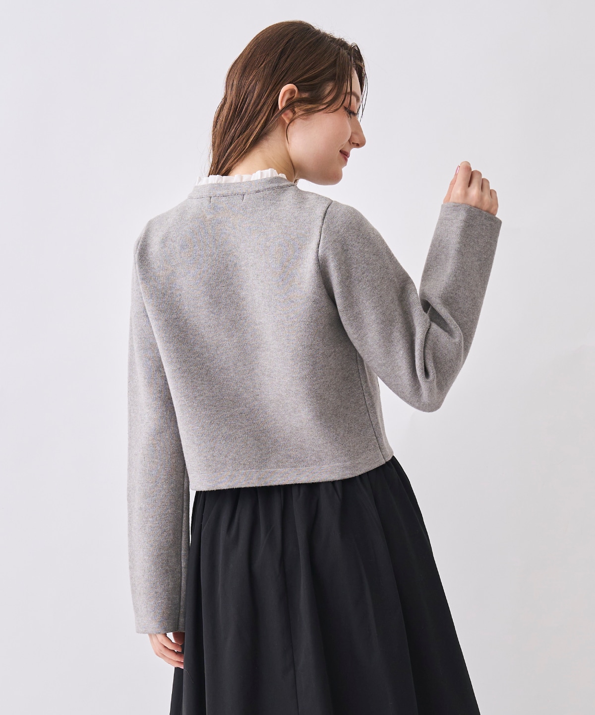 【12/5(Fri)発売開始】フリル襟付きノーカラーニットカーディガン