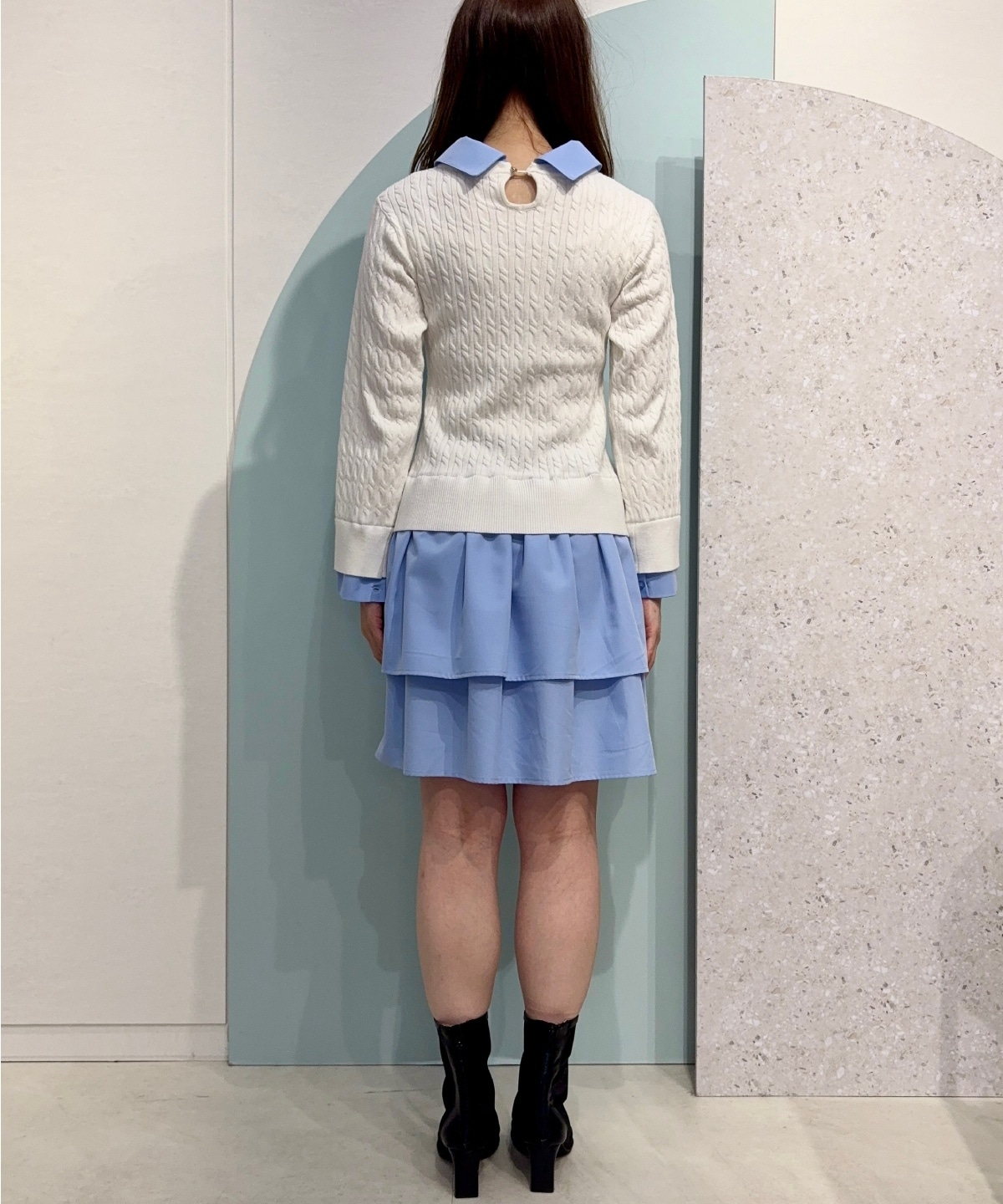 ケーブルニットレイヤードワンピース