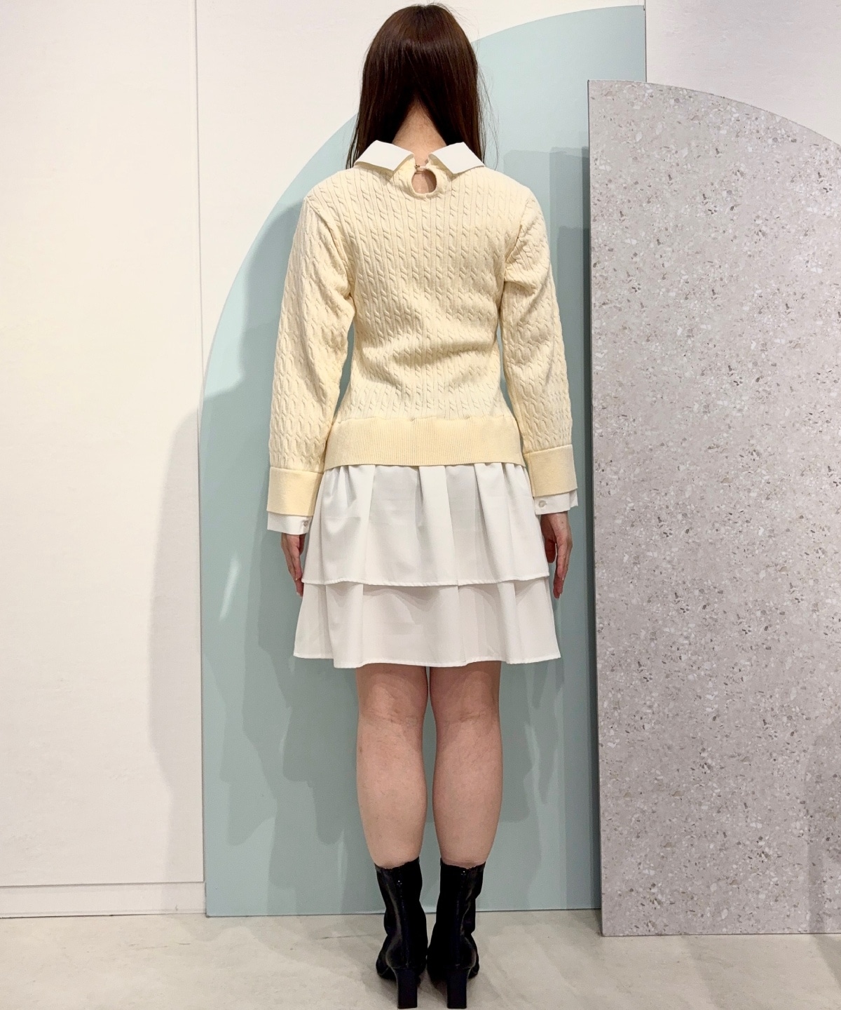 ケーブルニットレイヤードワンピース