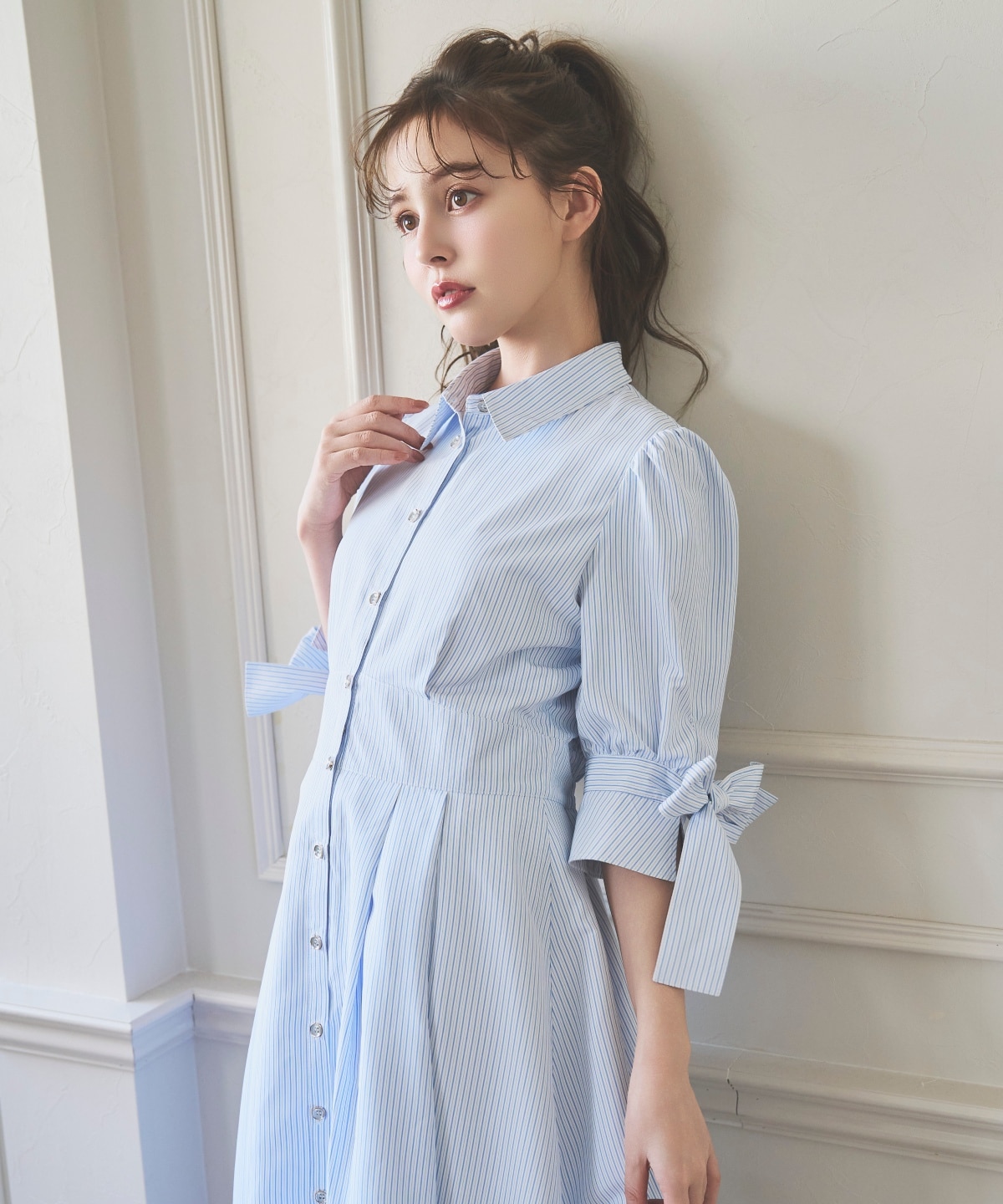 【3/28(Sat)発売】リボンストライプシャツワンピース