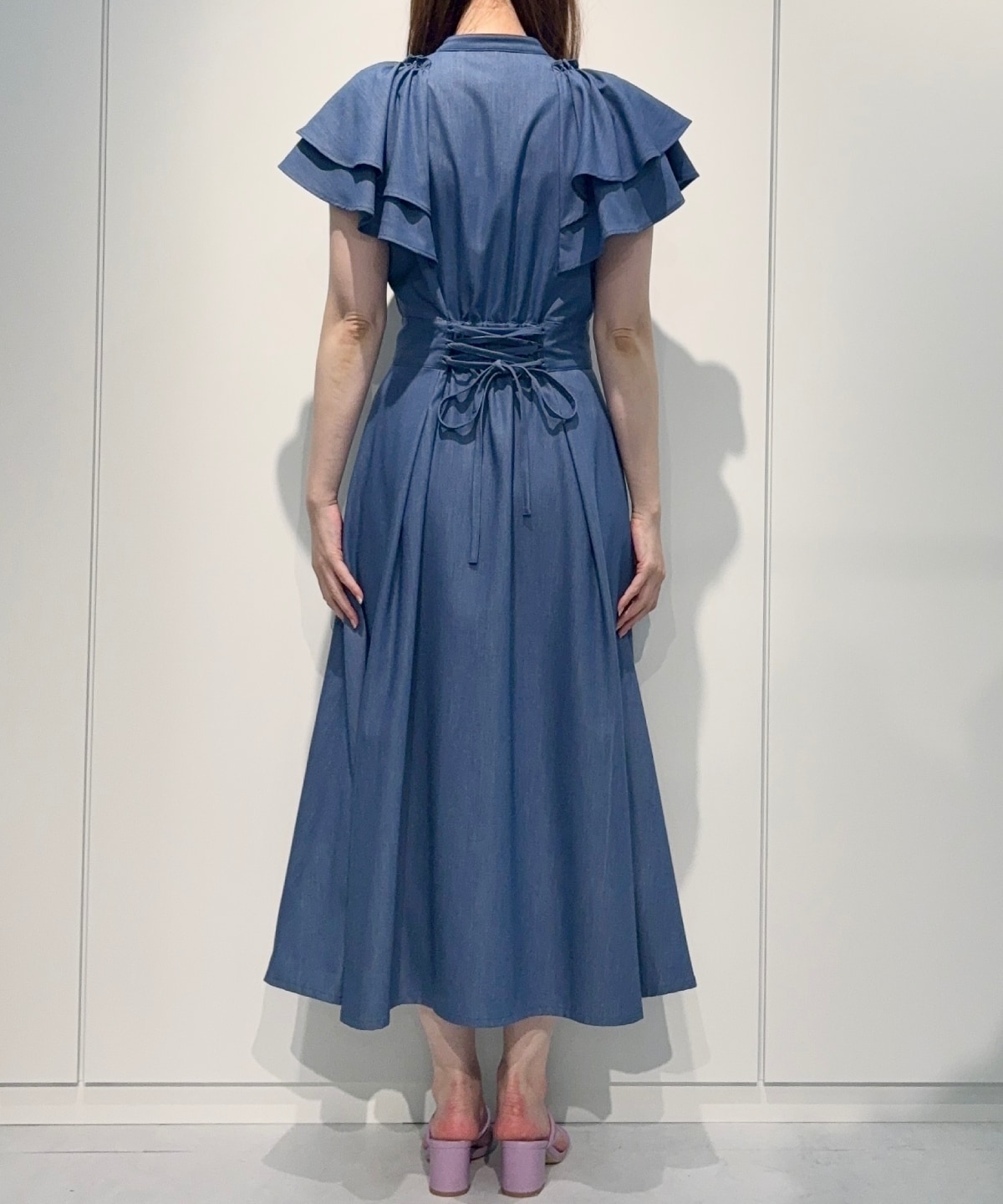 【4/24(Fri)発売】袖フリルデニムフレアワンピース