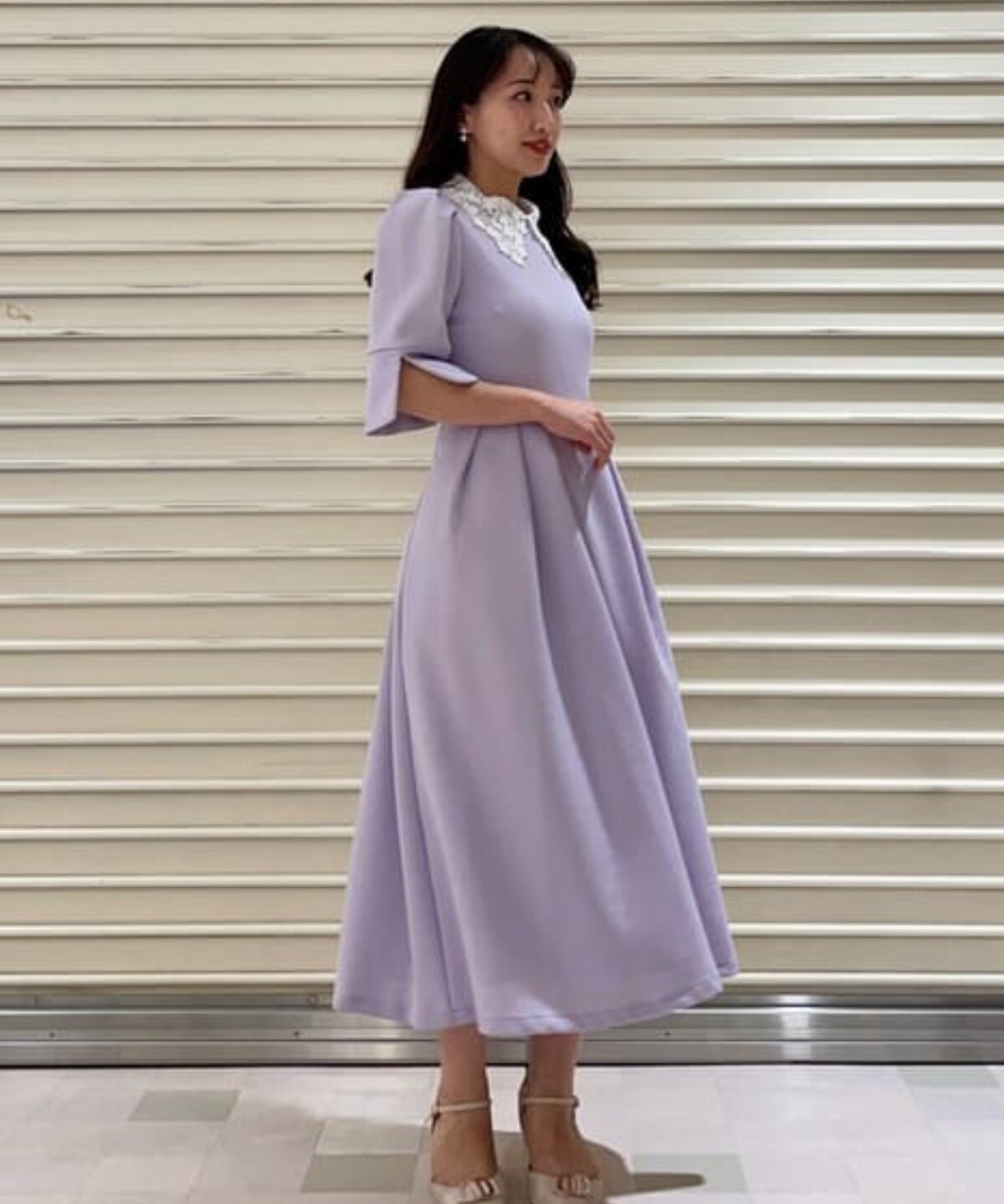 ラメツイードレース襟ワンピース