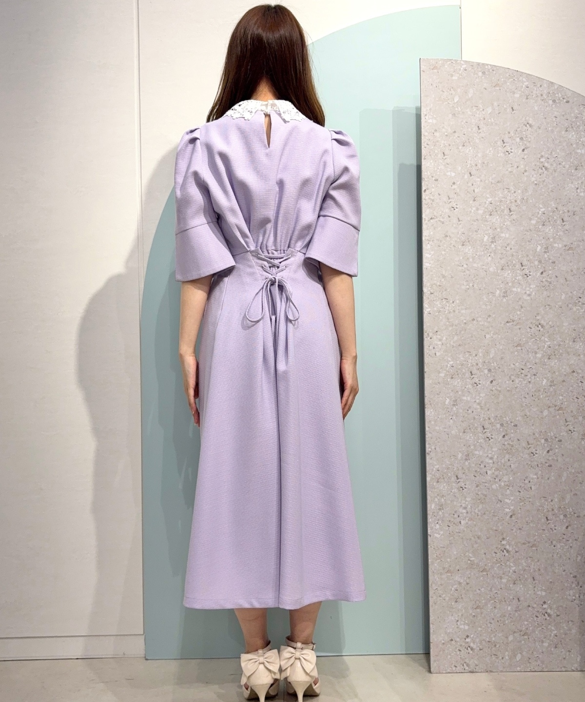 ラメツイードレース襟ワンピース