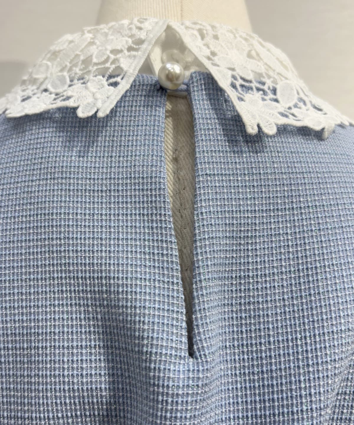 ラメツイードレース襟ワンピース