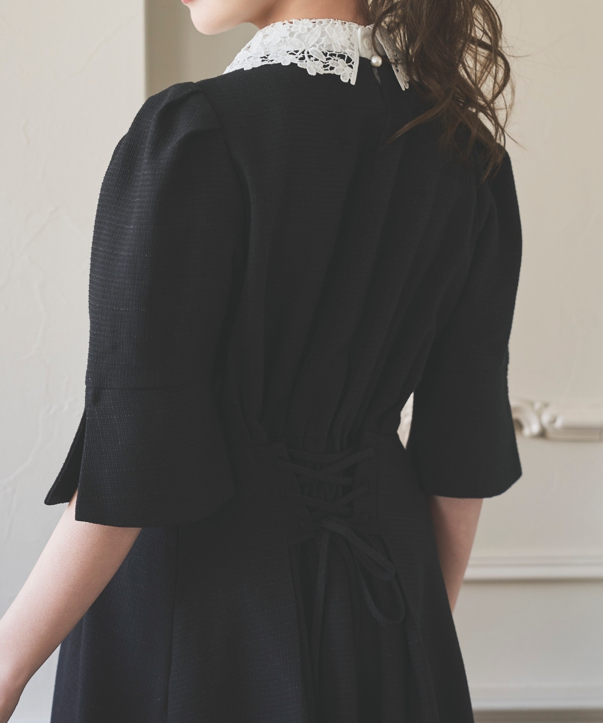 ラメツイードレース襟ワンピース