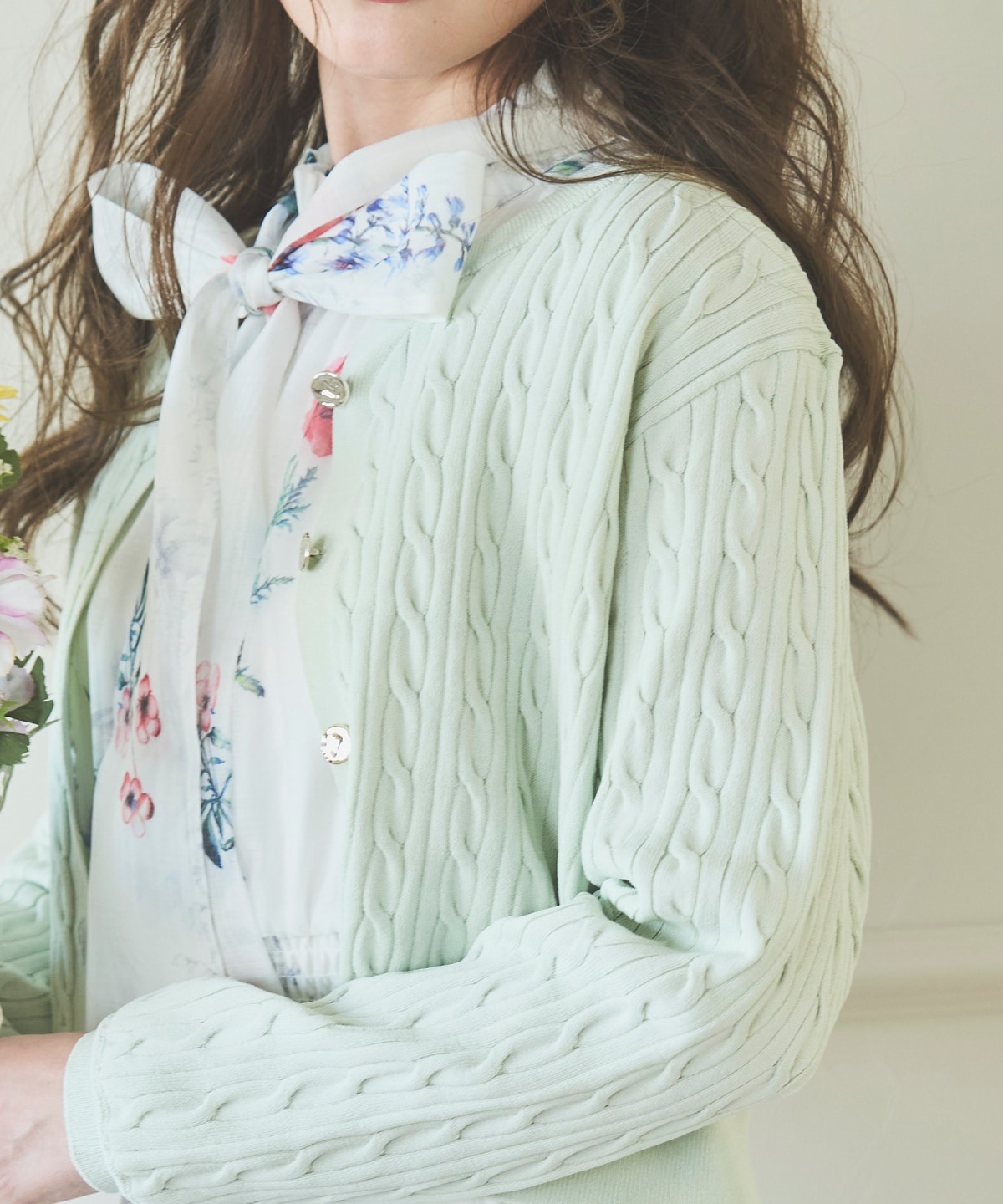 【3/6(Fri)発売】キーネックケーブルニットカーディガン