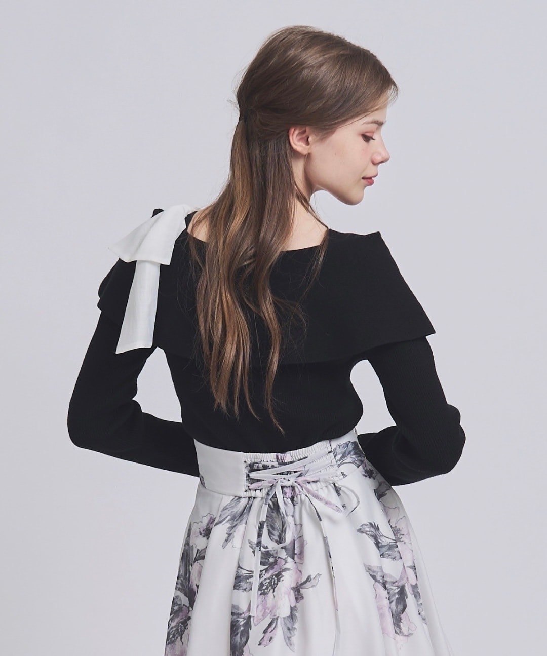 【2/6(Fri)発売】サテンリボン付オフショルニットプルオーバー