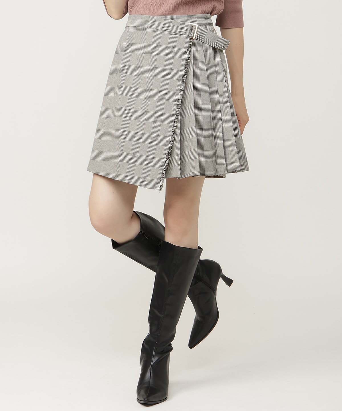 チェックプリーツラップミニスカート