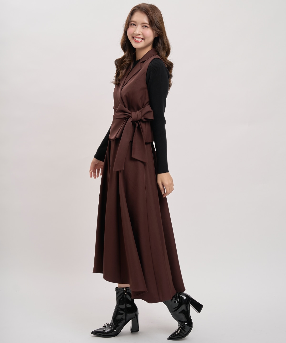 【先行予約受付中】【セットアイテム】リボンジレ×ニットドッキングワンピース