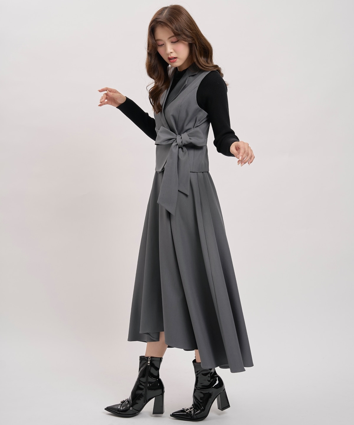 【先行予約受付中】【セットアイテム】リボンジレ×ニットドッキングワンピース