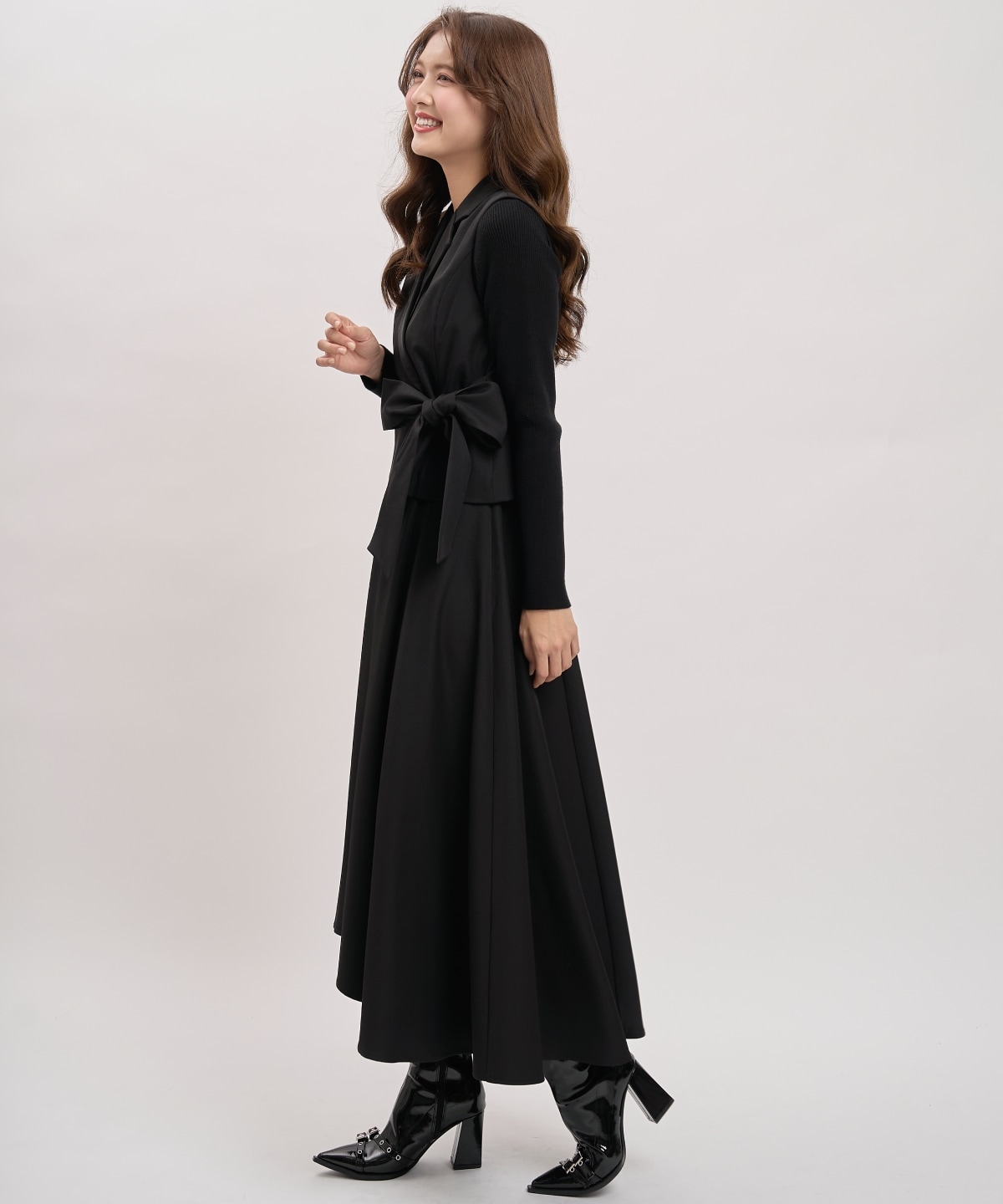 【先行予約受付中】【セットアイテム】リボンジレ×ニットドッキングワンピース