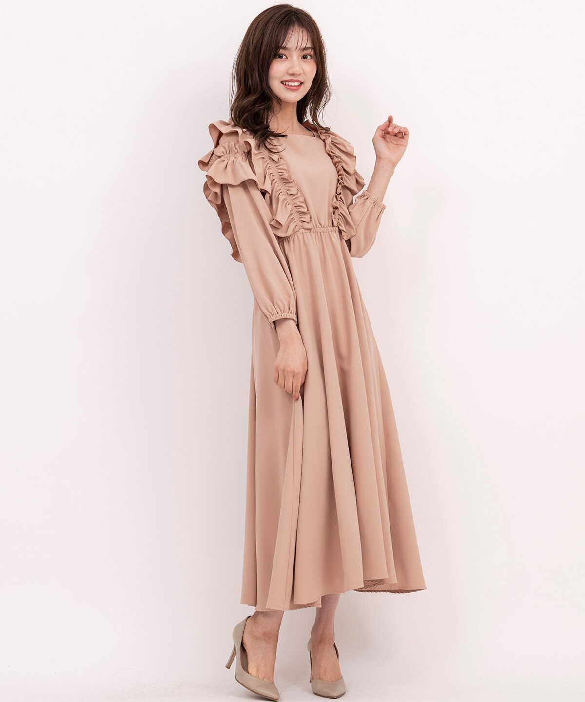 ラッフルワンピース M ベージュ Willselection 公式オンラインショップ バーンデストローズ