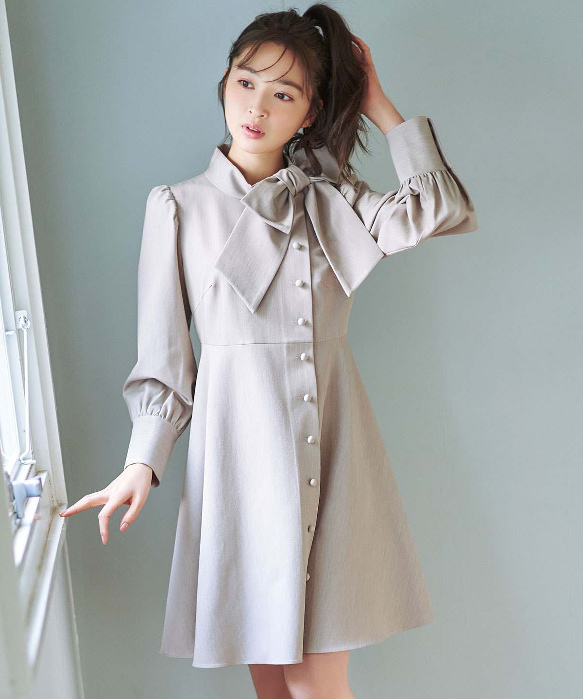 リボンロールカラーワンピース M グレージュ Willselection 公式オンラインショップ バーンデストローズ