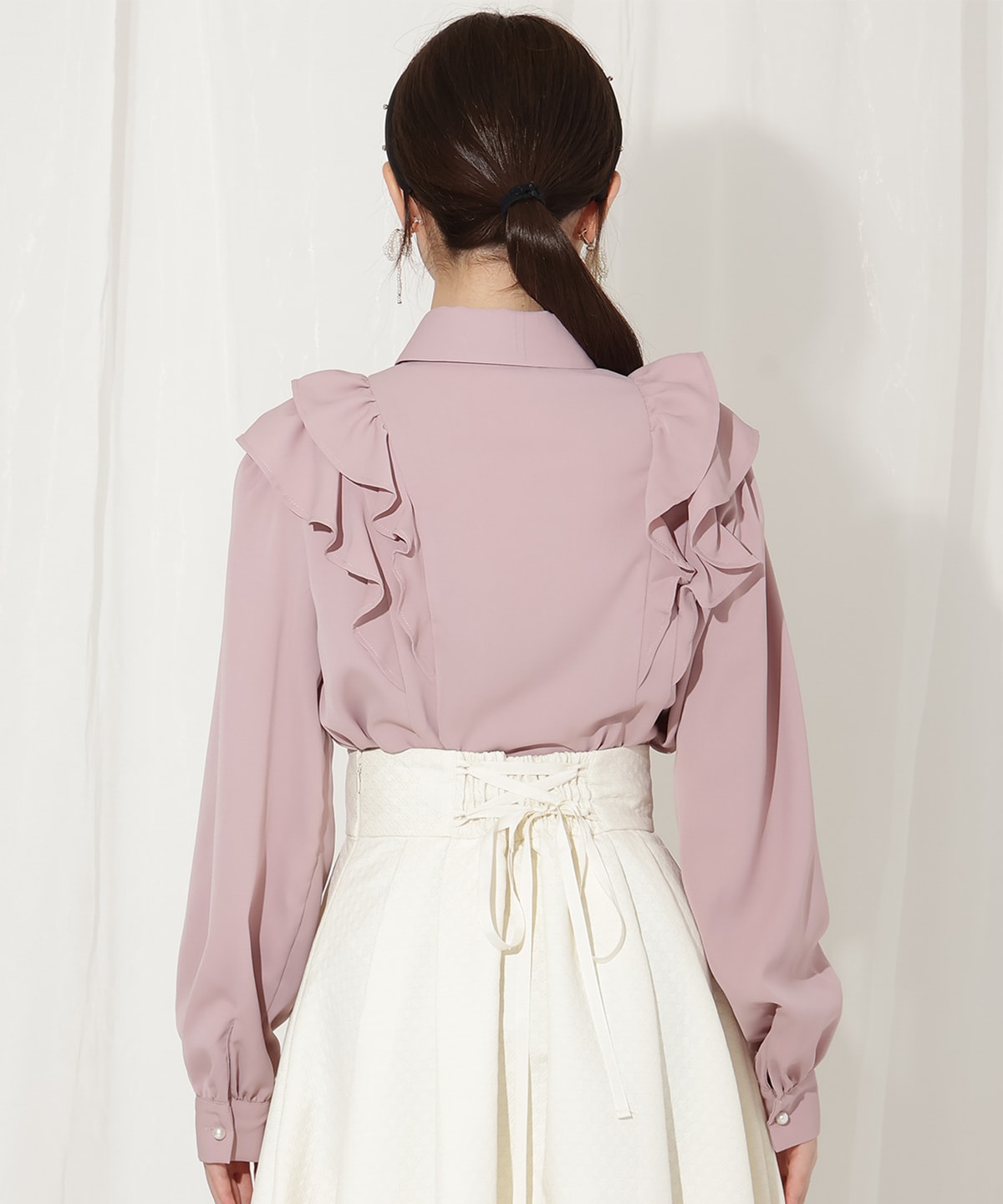 ダブルフリルリボンタイブラウス
