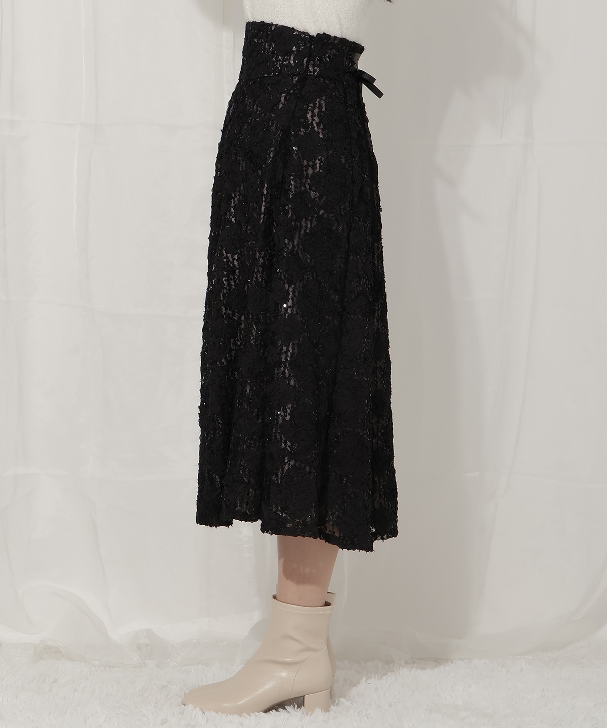 キラキラフラワーチュールフレアスカート