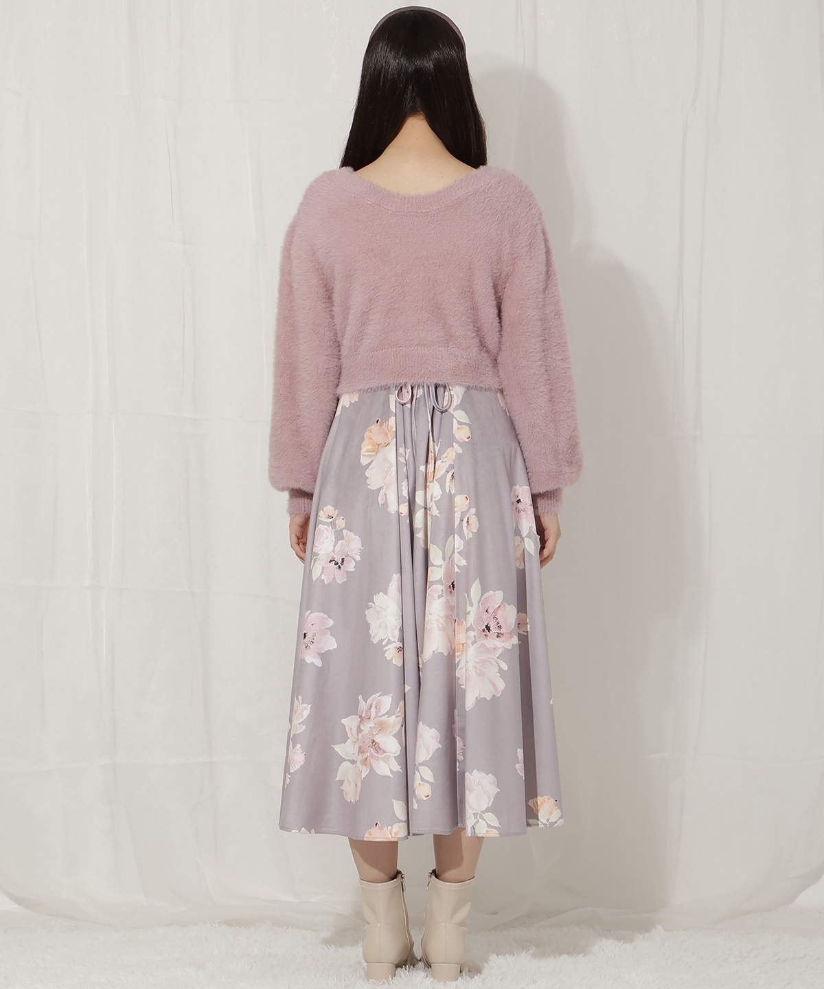 シャギーニット×フレアワンピース