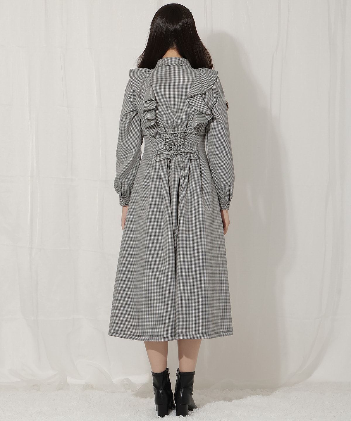 ラッフルフリルタックウエストシャツワンピース