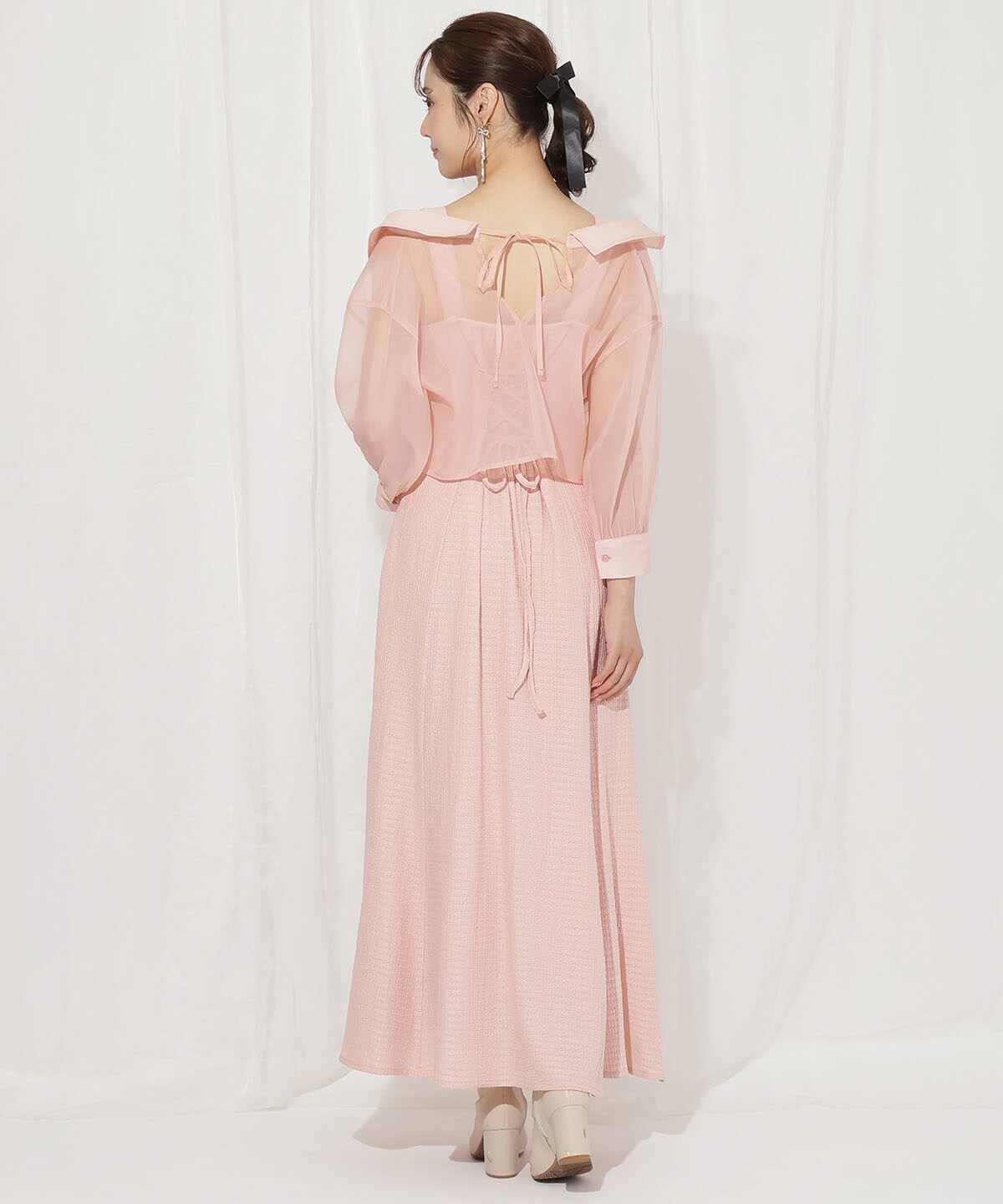 シアーブラウス×カットソーマーメイドワンピース