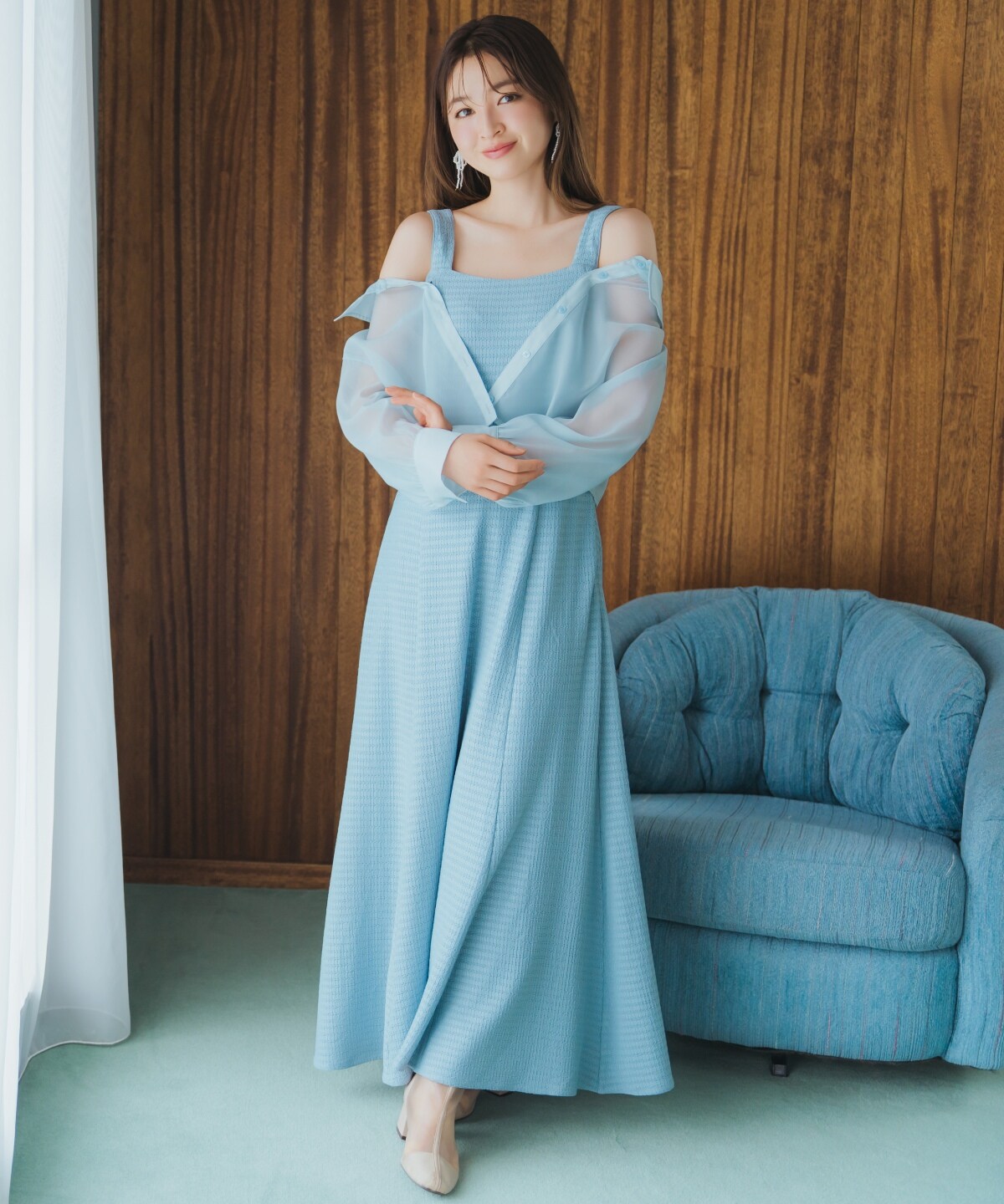 シアーブラウス×カットソーマーメイドワンピース