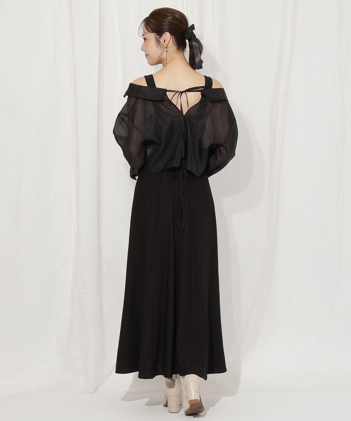 シアーブラウス×カットソーマーメイドワンピース