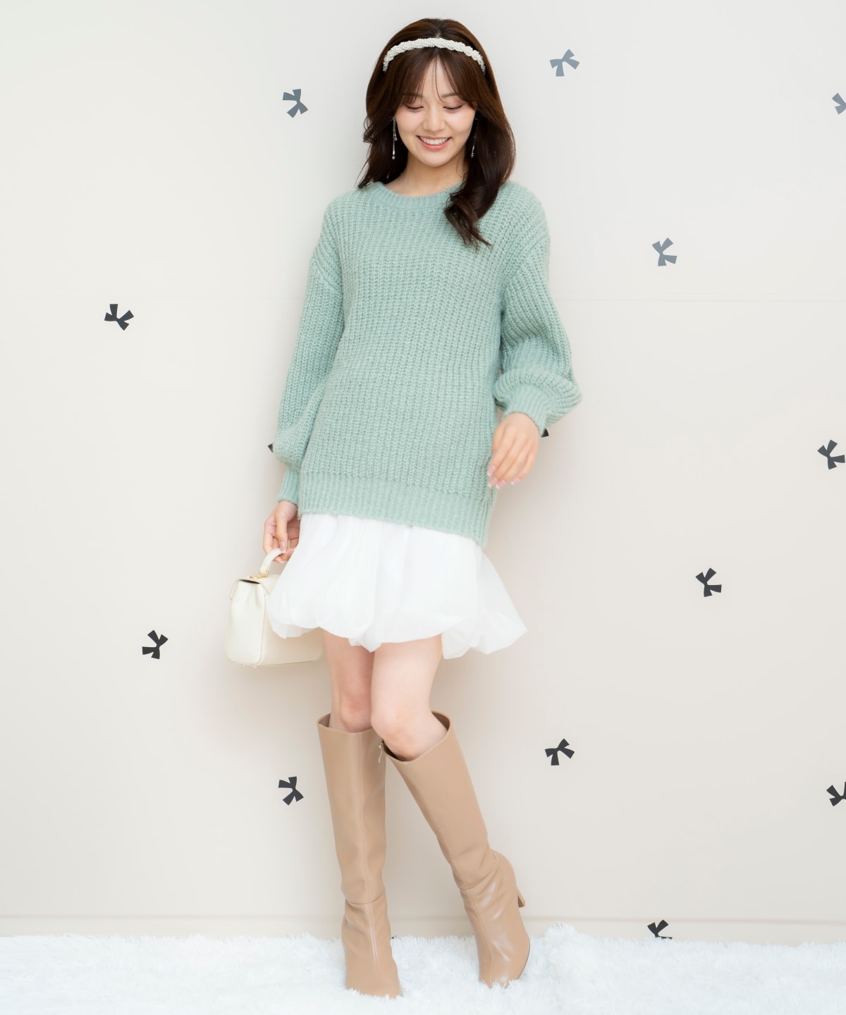 ニットプルオーバー×バルーンスカートセット