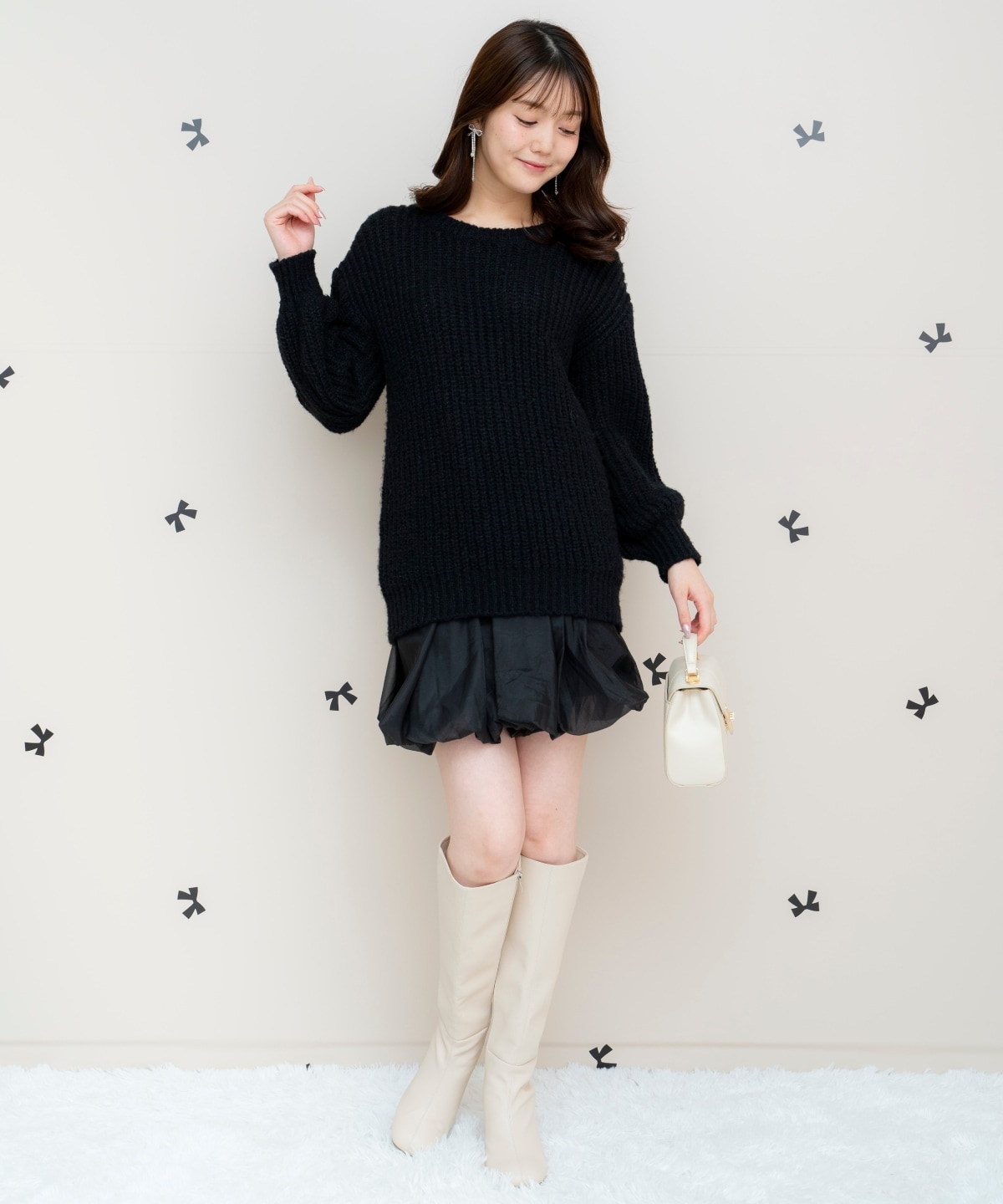 ニットプルオーバー×バルーンスカートセット