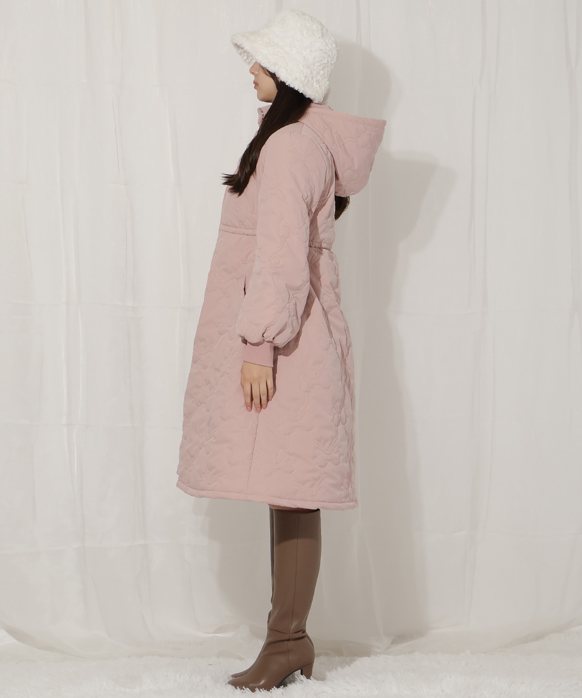 リボン柄キルティングコート