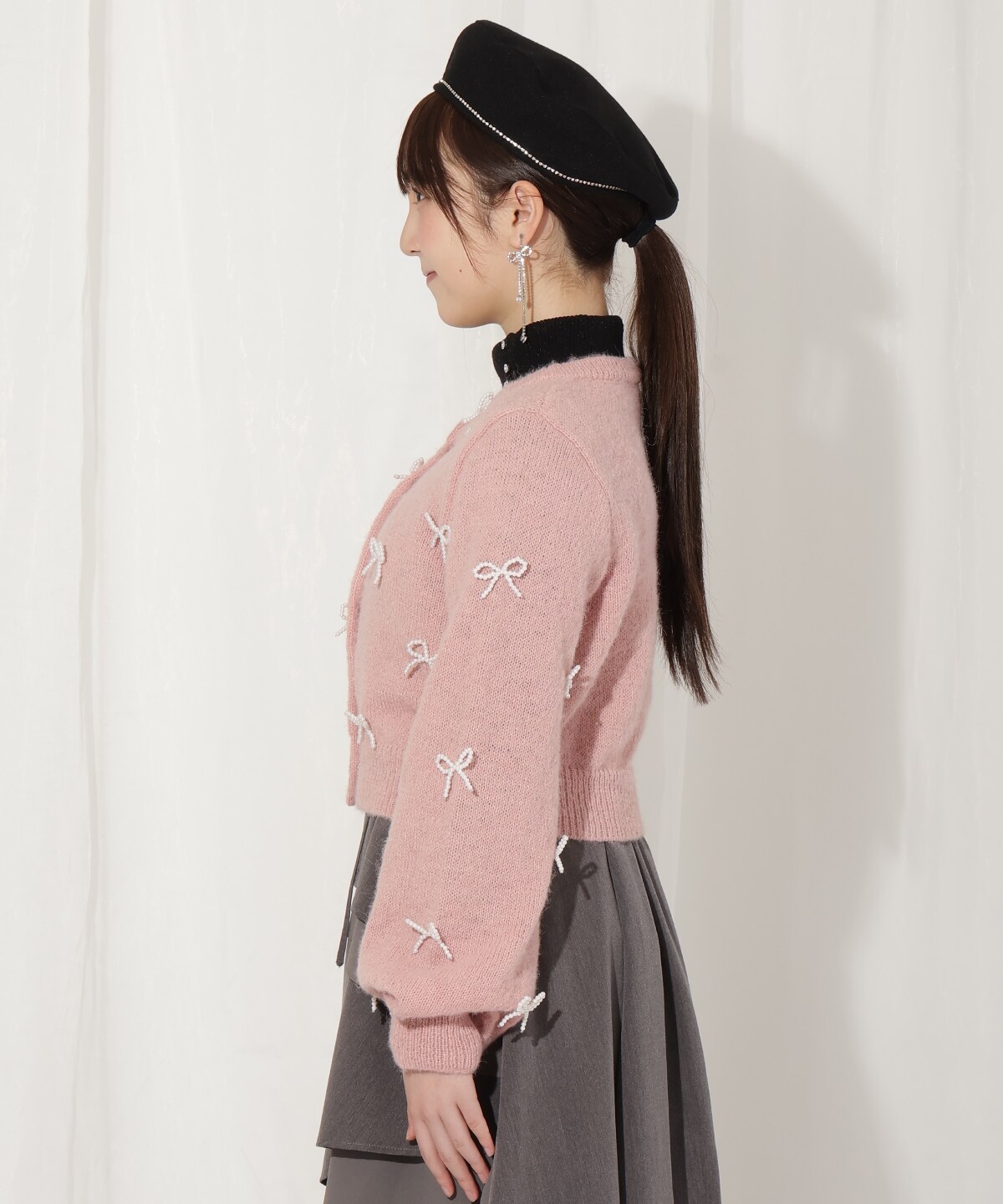 リボンパーツ付きカーディガン