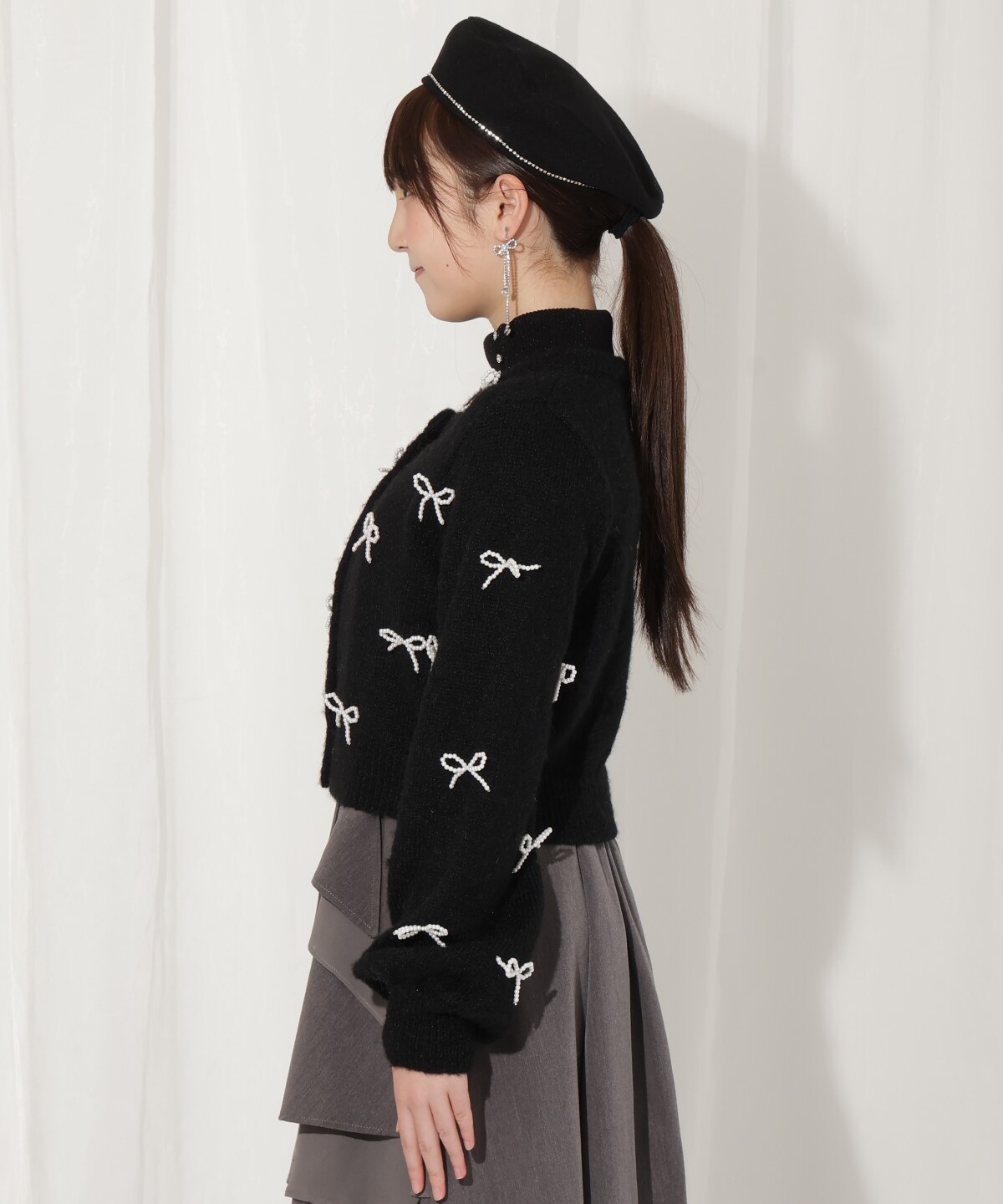 リボンパーツ付きカーディガン