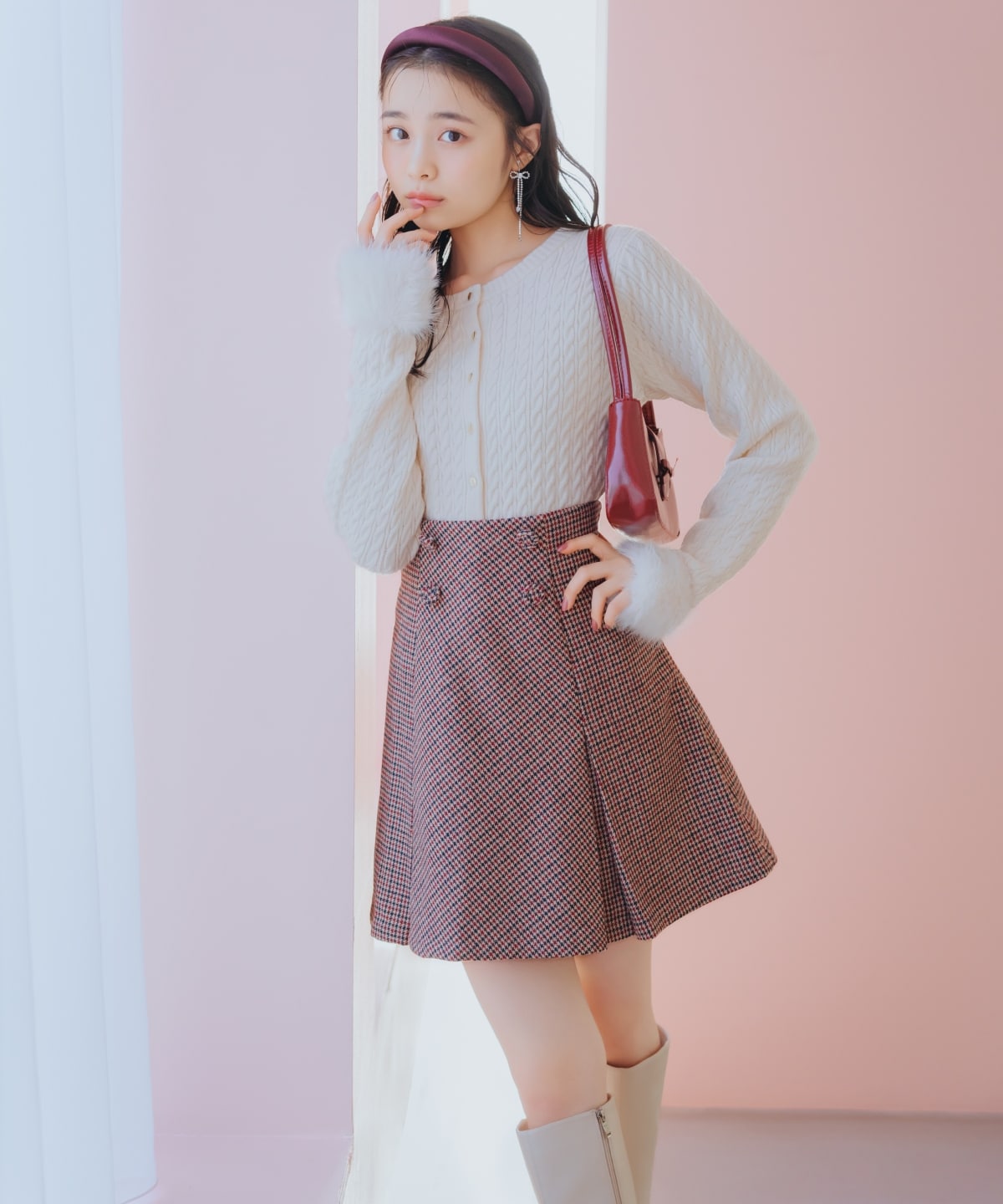 ファーカフスケーブルカーディガン