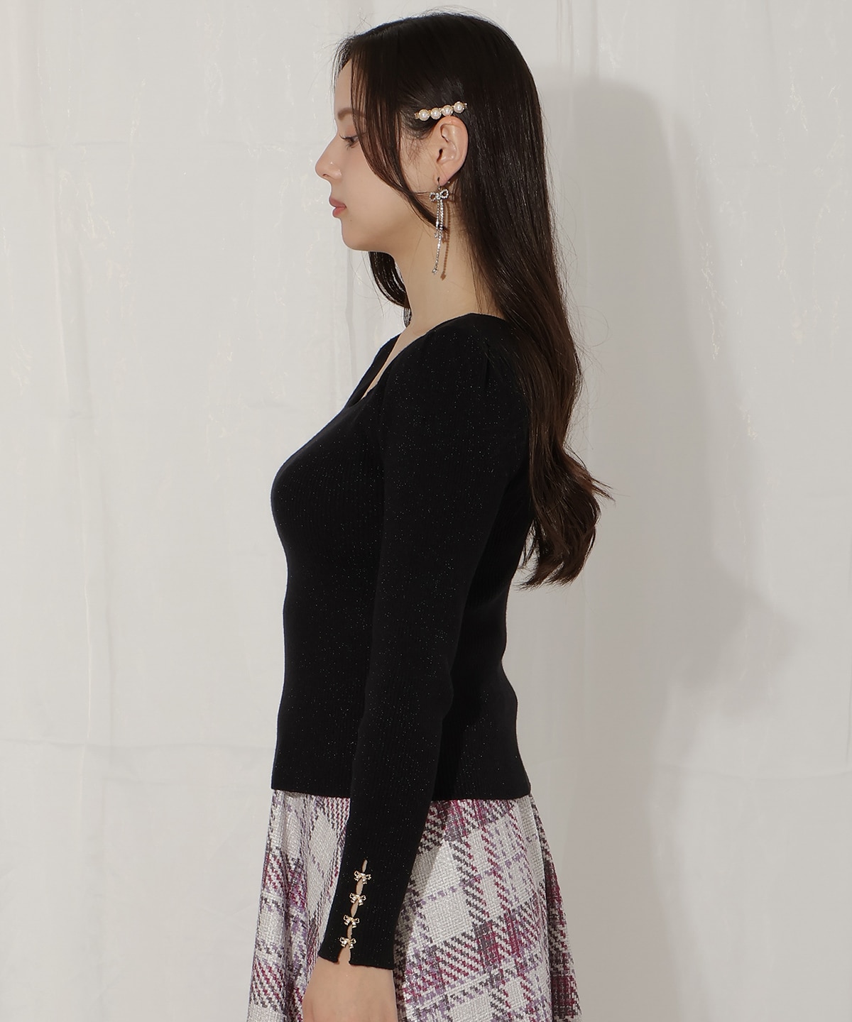 リボンスリーブ2WAYラメニット