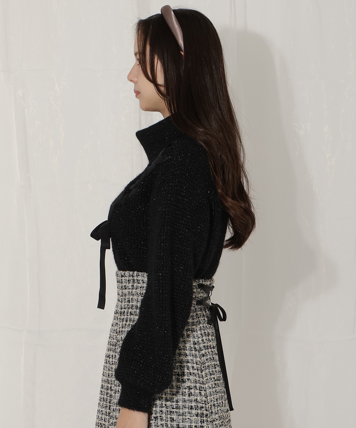 レースアップタートルニット