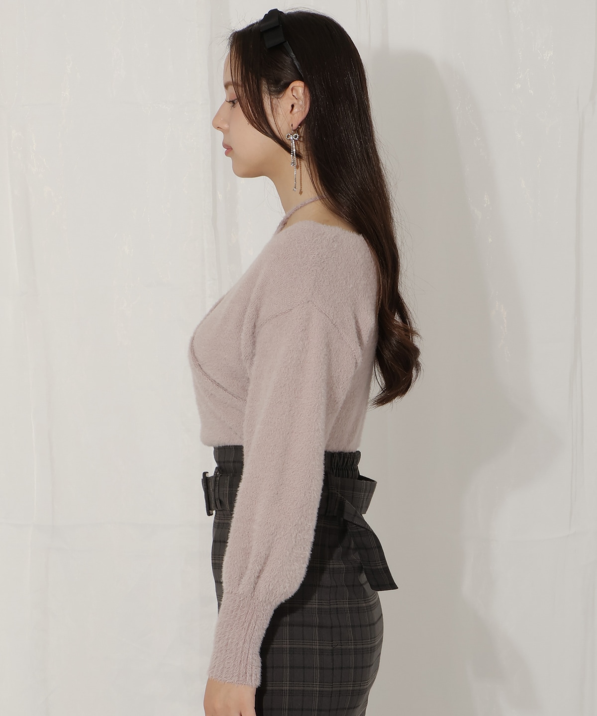 クロスネックカシュクールフェザーニット