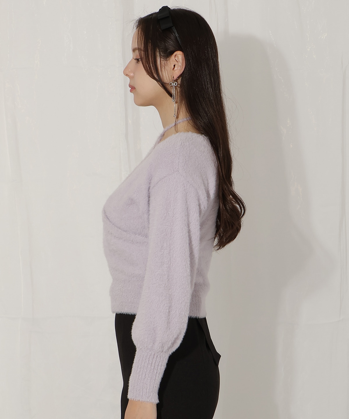 クロスネックカシュクールフェザーニット