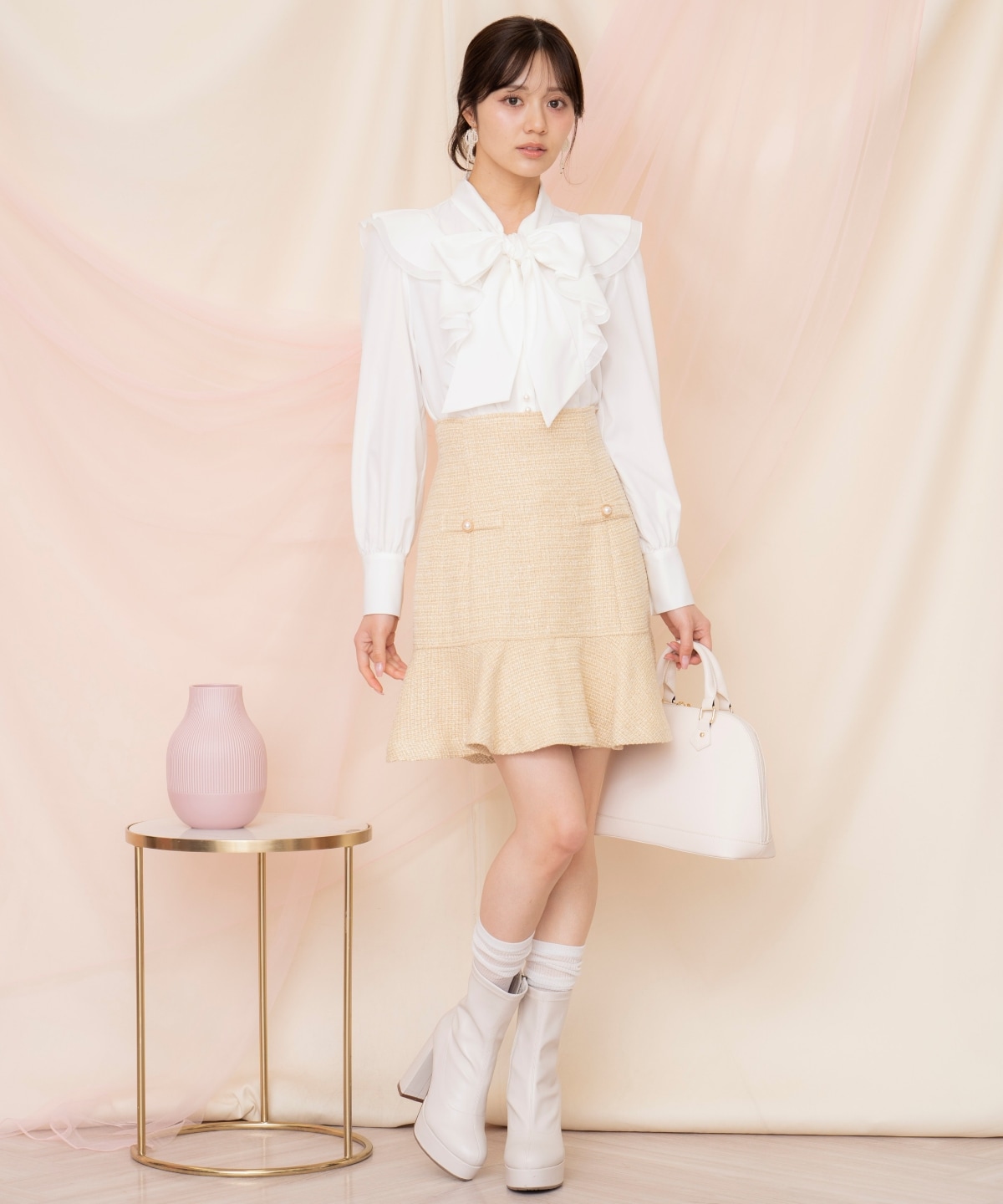 ラメツイードフレアミニスカート