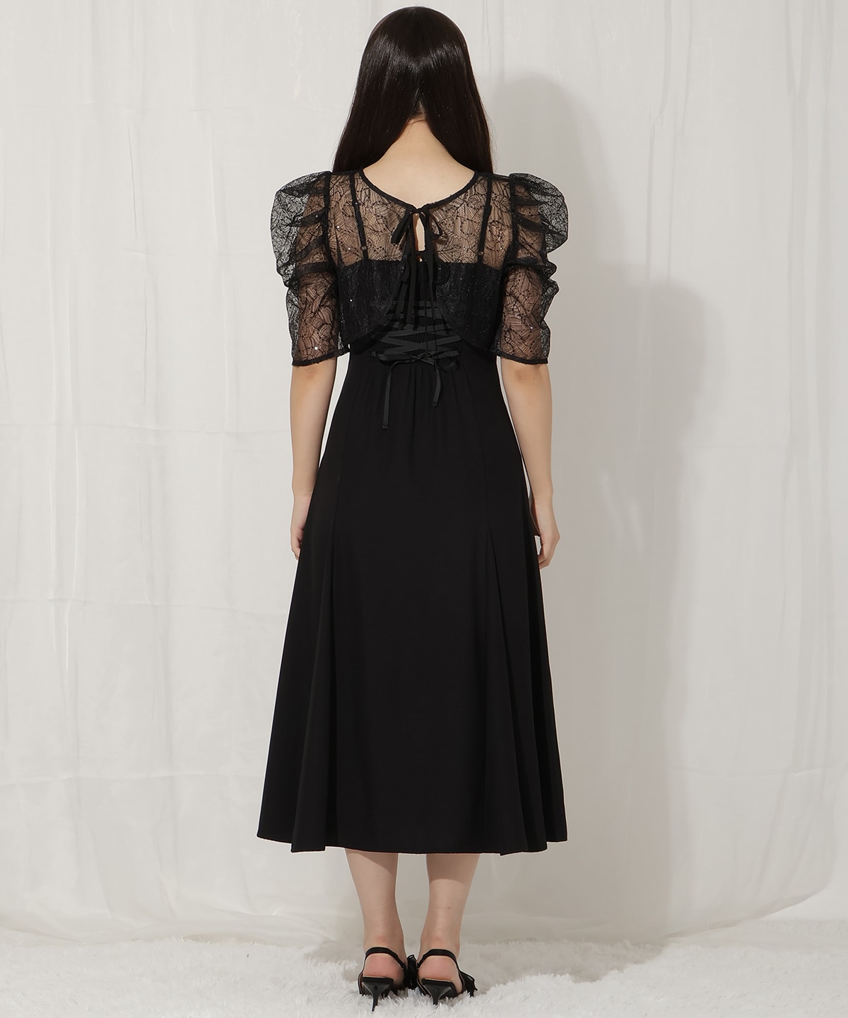 スパンコールレースブラウス×マーメイドワンピース