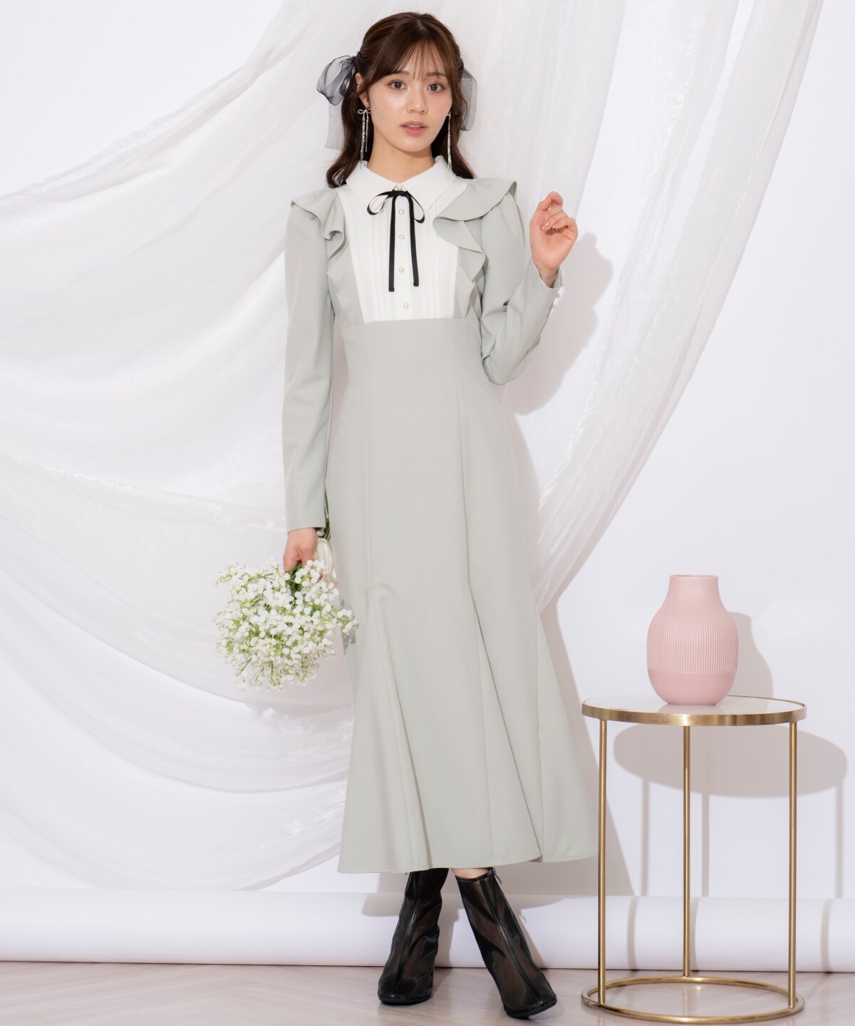 配色ヨークマーメイドワンピース