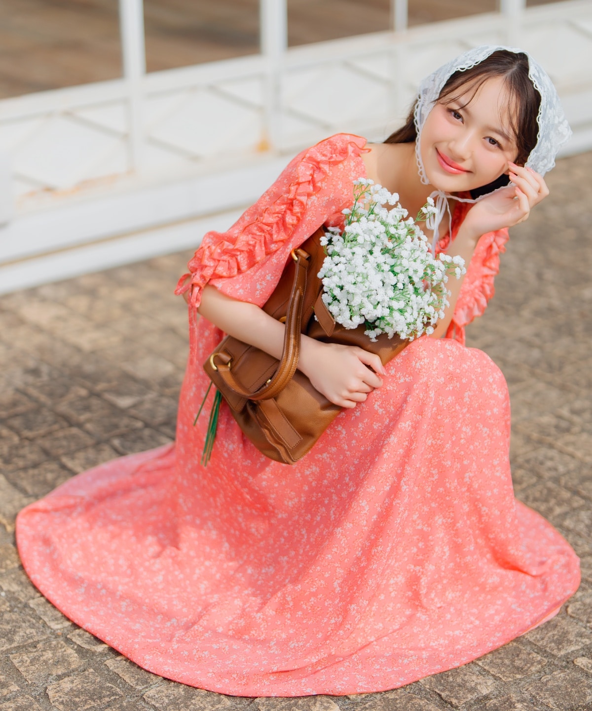 ミニフラワーシャーリングワンピース