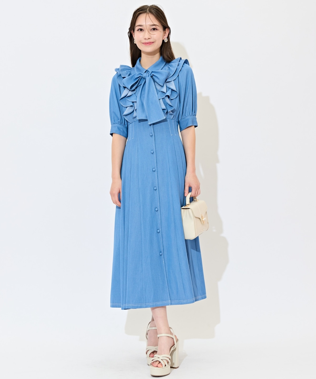 ラッフルリボンタイシャツワンピース