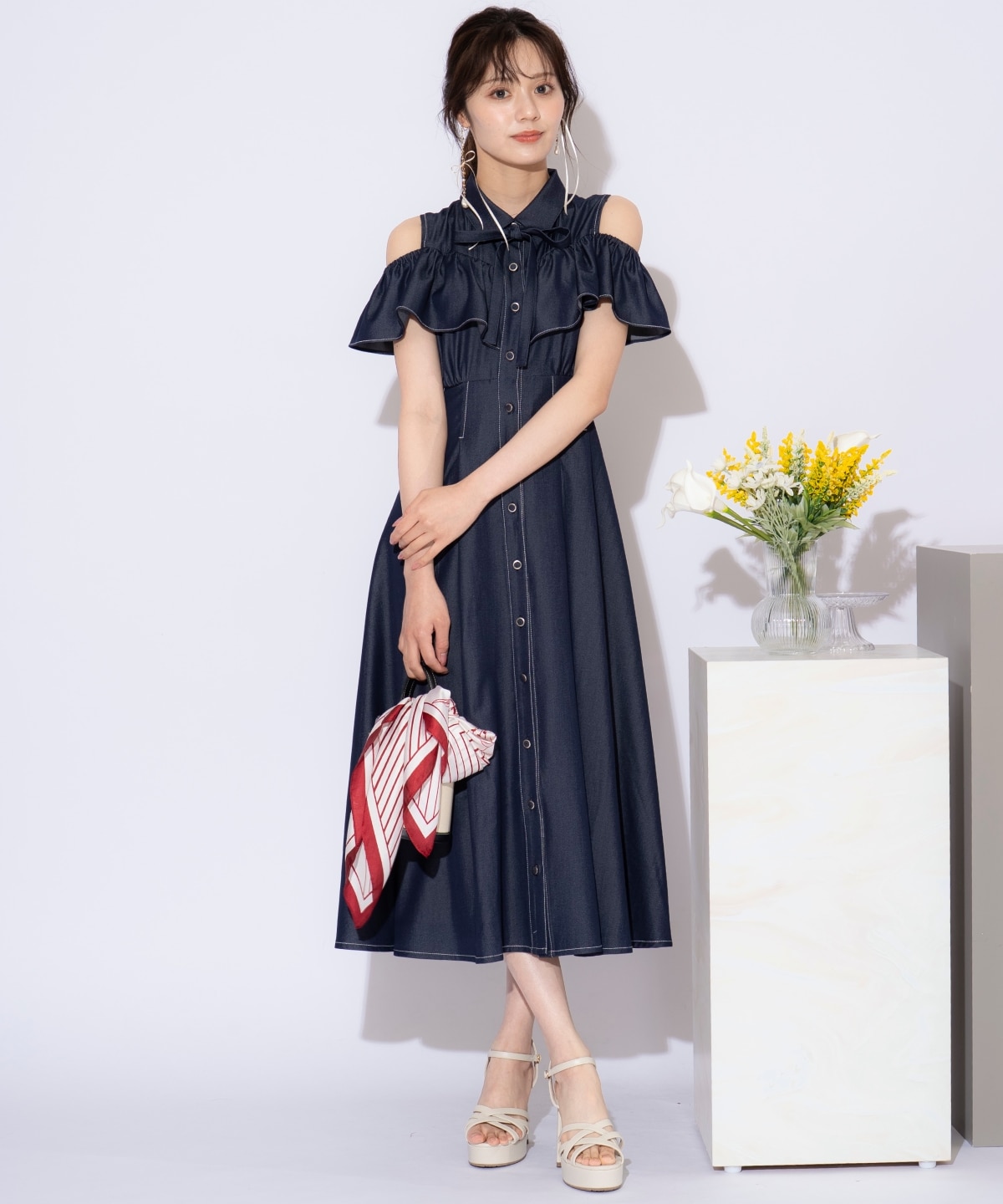 ２WAYスリーブストライプシャツワンピース
