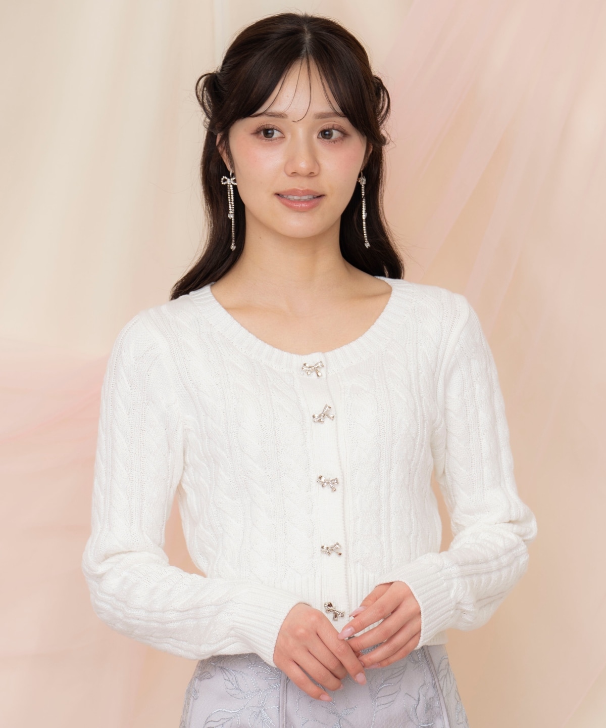 ビジューリボンケーブルカーディガン
