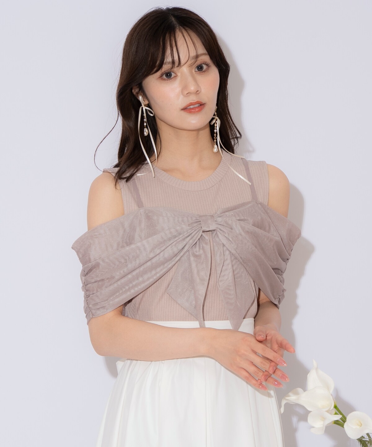 リボンレイヤードカットトップス